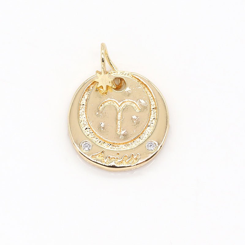 14K Gold Filled Mini Zodiac Horoscope Sign Constellation Medallion Pendant Charm Rustic Coin for Necklace Bracelet Earring Jewelry Making | A-716-A-727 - DLUXCA