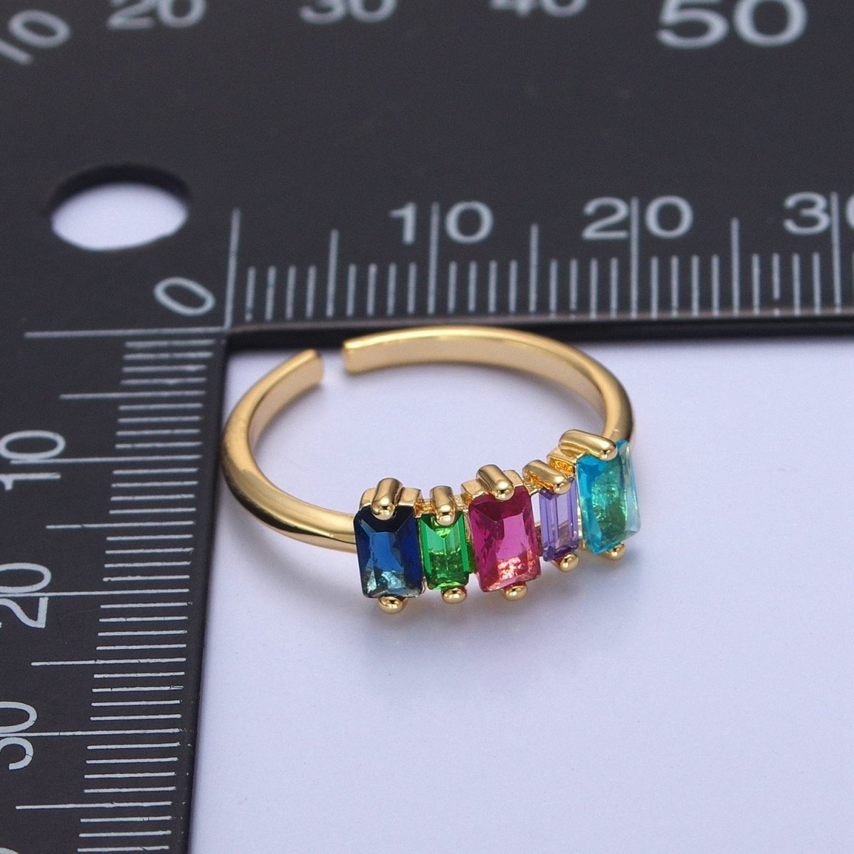 14K Gold Filled Minimalist Colorful Baguette Ring, Gold Minimalist Jewelry O-2123 - DLUXCA