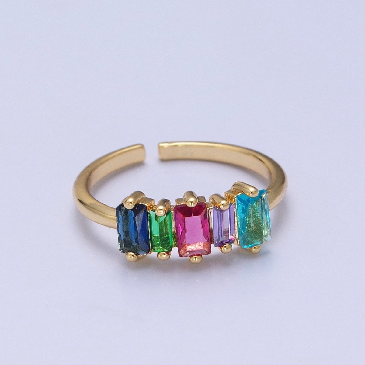 14K Gold Filled Minimalist Colorful Baguette Ring, Gold Minimalist Jewelry O-2123 - DLUXCA