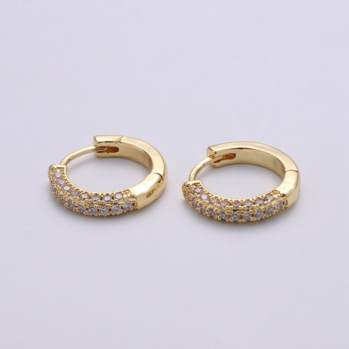 14k Gold Filled Minimalist Earring Dainty CZ Huggie Hoop Earrings Silver Earring 18mm Q-113 - Q-115 - DLUXCA