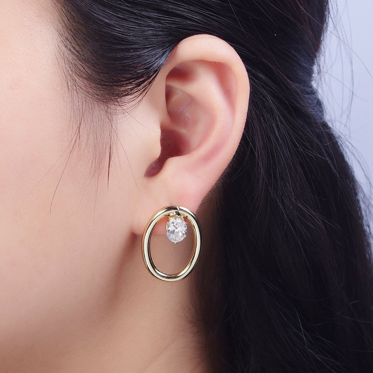 14K Gold Filled Minimalist Stud Earring Light Gold Round Circle with Dainty Cubic Zirconia Crystal, Perfect for Everyday Wear or Gift | X914 - DLUXCA