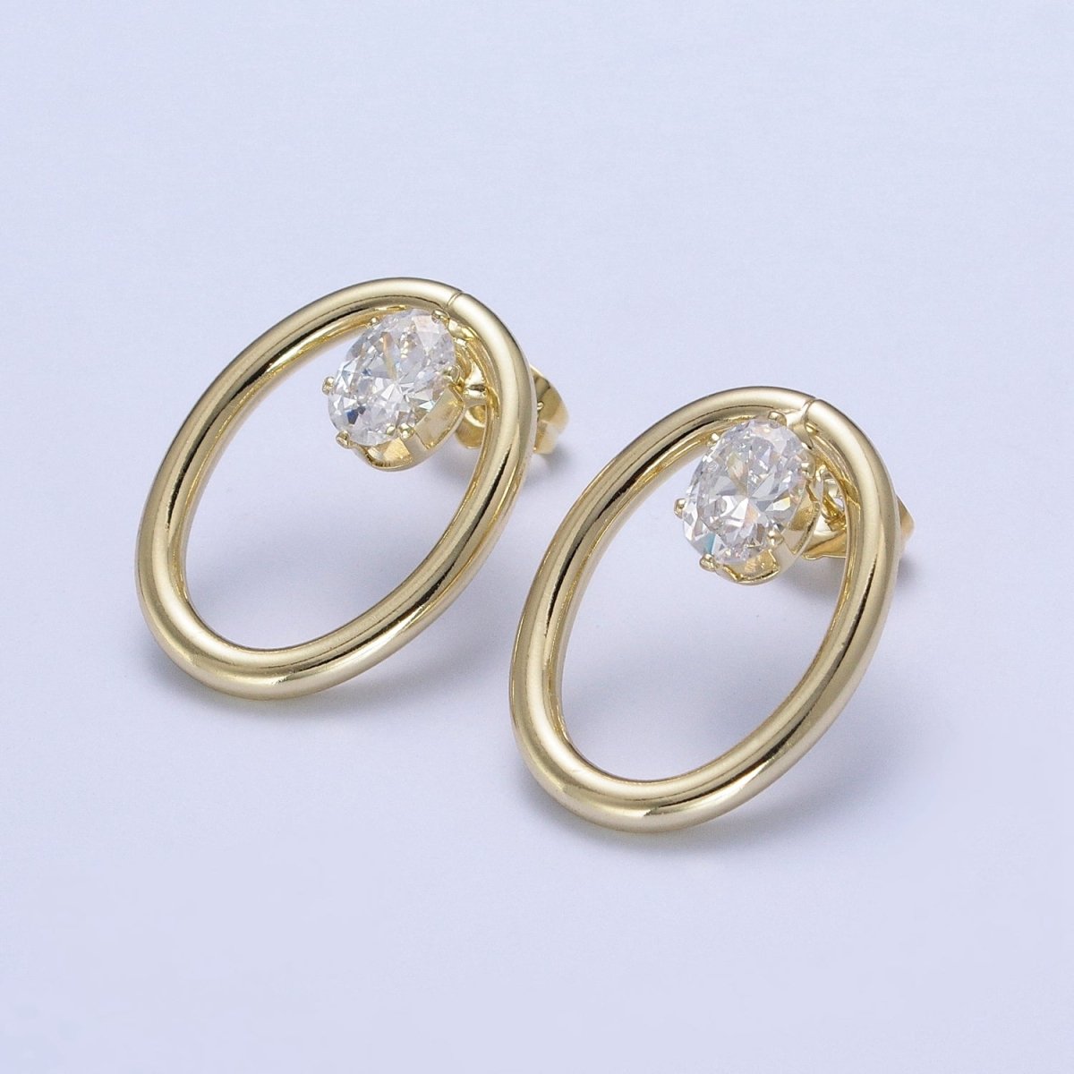 14K Gold Filled Minimalist Stud Earring Light Gold Round Circle with Dainty Cubic Zirconia Crystal, Perfect for Everyday Wear or Gift | X914 - DLUXCA
