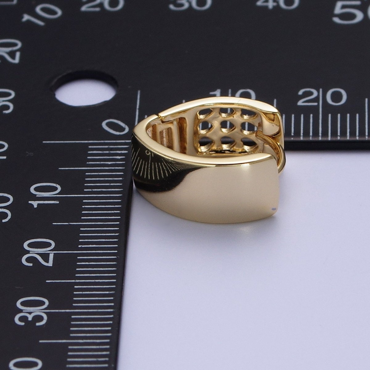 14K Gold Filled Minimalist Wide Band Triangle Huggie Hoop Earrings | X-907 - DLUXCA