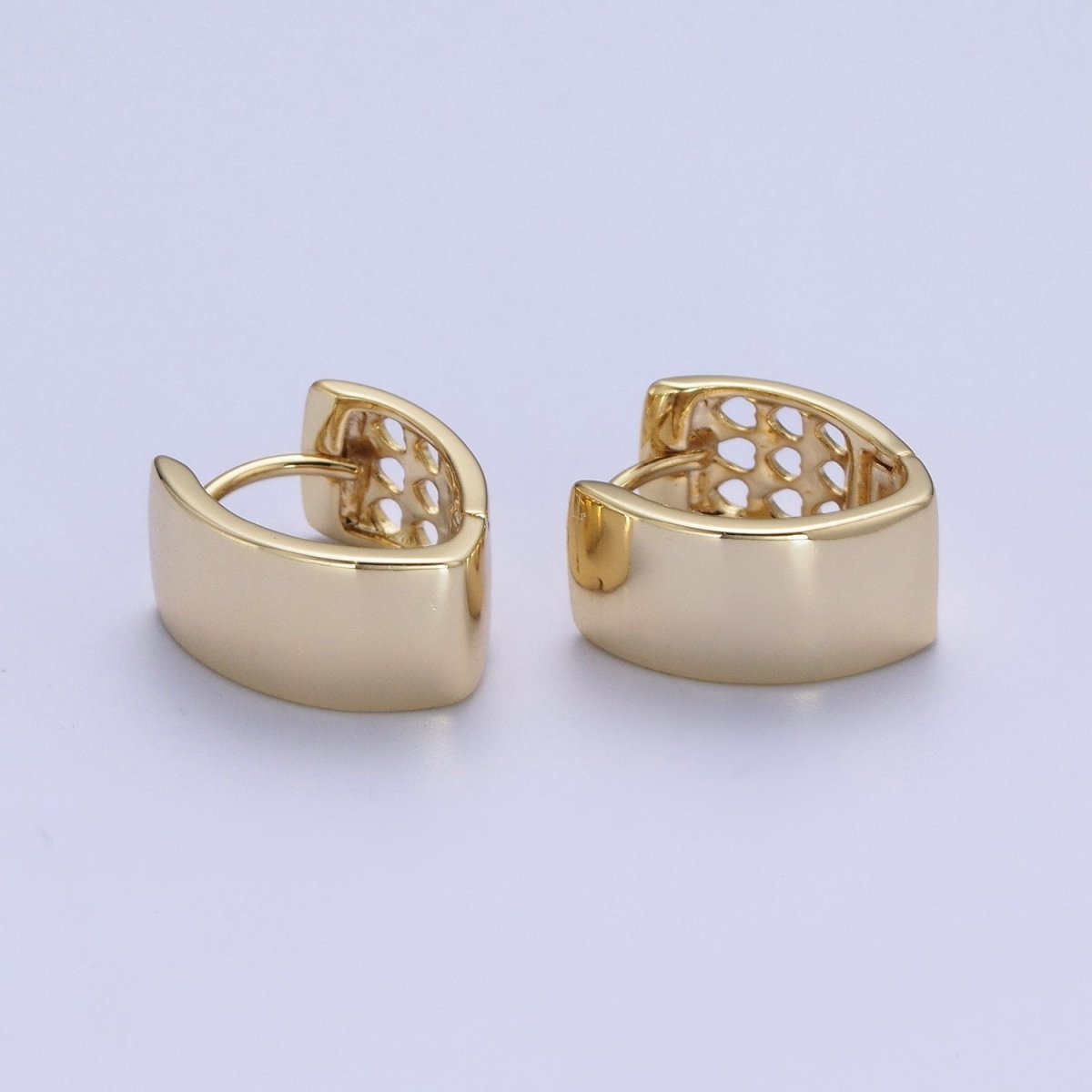 14K Gold Filled Minimalist Wide Band Triangle Huggie Hoop Earrings | X-907 - DLUXCA