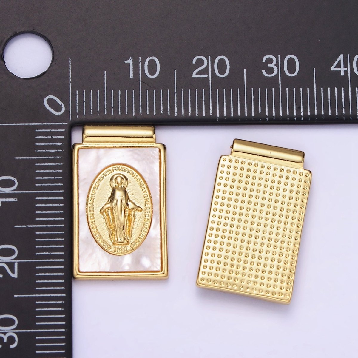 14K Gold Filled Miraculous Lady Shell Pearl Rectangle Pendant | AH158 - DLUXCA