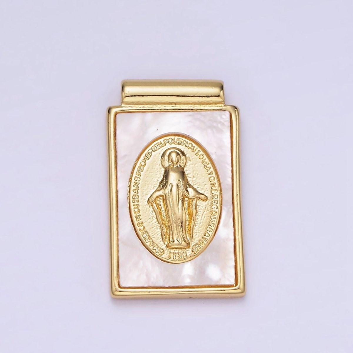 14K Gold Filled Miraculous Lady Shell Pearl Rectangle Pendant | AH158 - DLUXCA