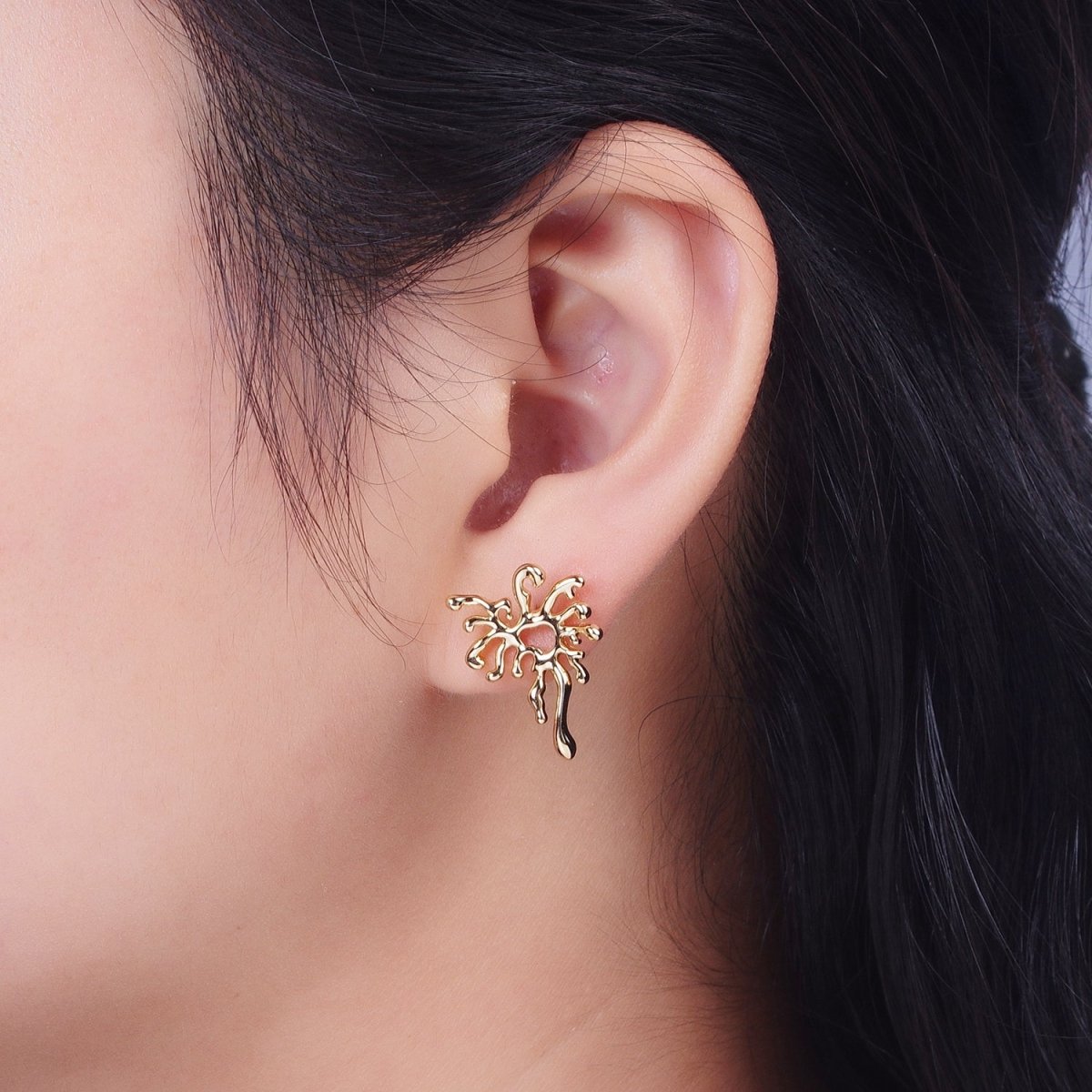 14K Gold Filled Mismatched Clear Baguette CZ Dripping Gold Stud Earrings Set | V-004 - DLUXCA