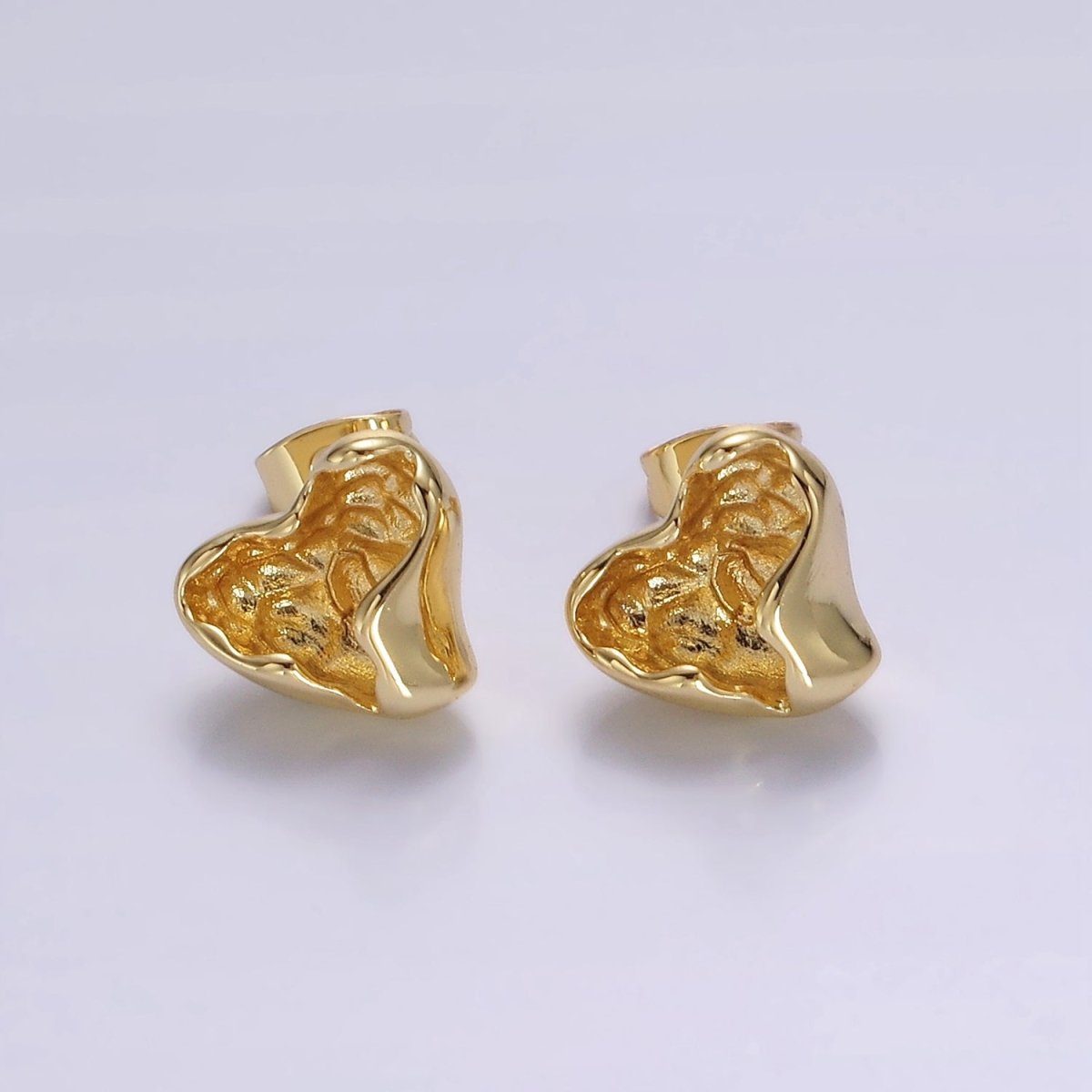 14K Gold Filled Molten Hammered Heart Stud Earrings | V287 - DLUXCA