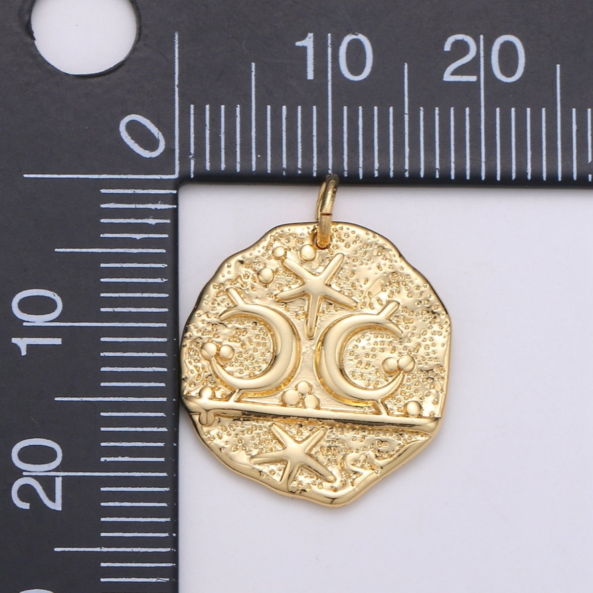 14k Gold Filled Moon and Star Medallion Pendant Celestial Astrology Round Disc Charm Pendant, Vintage Coin for Layer Necklace Earring Supply D-716 - DLUXCA