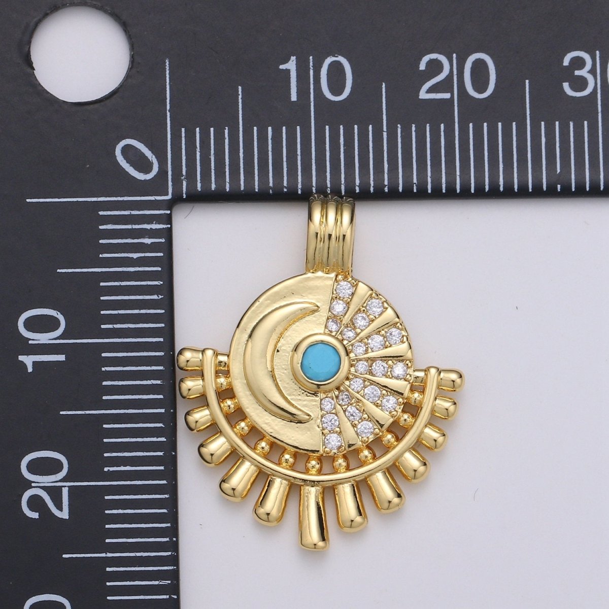 14K Gold Filled Moon Charm - Celestial Pendant Necklace - Crescent Turquoise Moon Medallion Layering Necklace - Lunar Jewelry Supply J-054 - DLUXCA