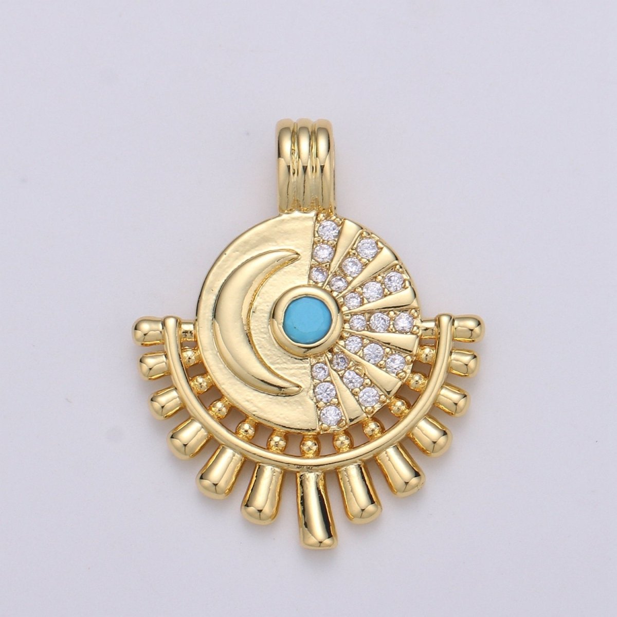 14K Gold Filled Moon Charm - Celestial Pendant Necklace - Crescent Turquoise Moon Medallion Layering Necklace - Lunar Jewelry Supply J-054 - DLUXCA