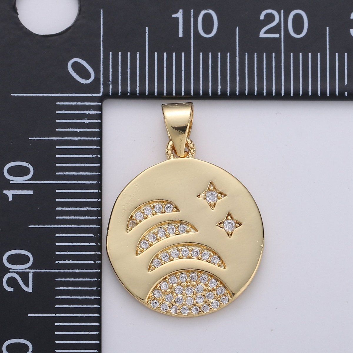 14k gold Filled Moon Phases Charm Round Disc charm Micro Pave Moon Charm Crescent Moon, waning moon, Celestial Jewelry I-799 - DLUXCA
