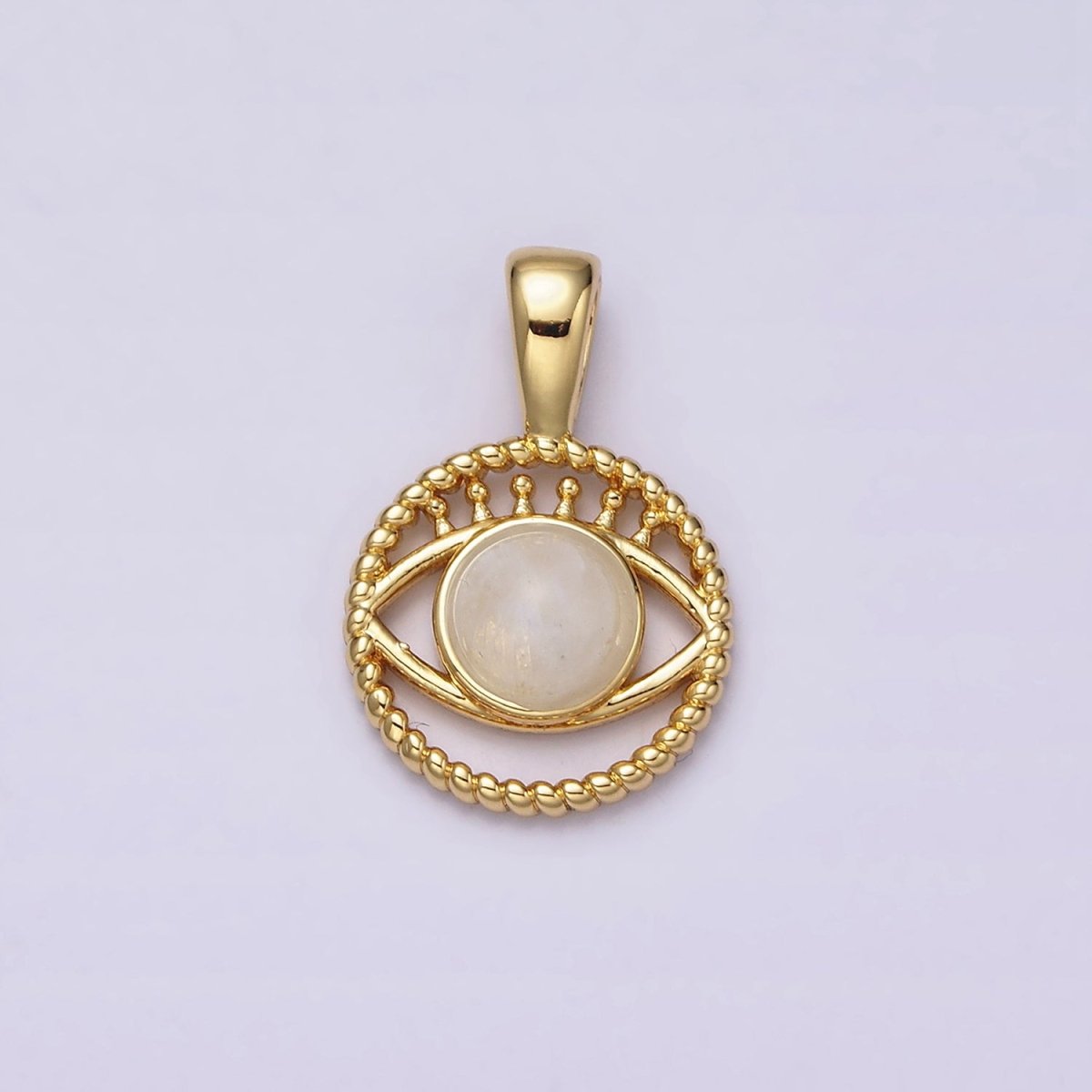 14K Gold Filled Moonstone Evil Eye Braided Open Round Pendant | AA759 - DLUXCA