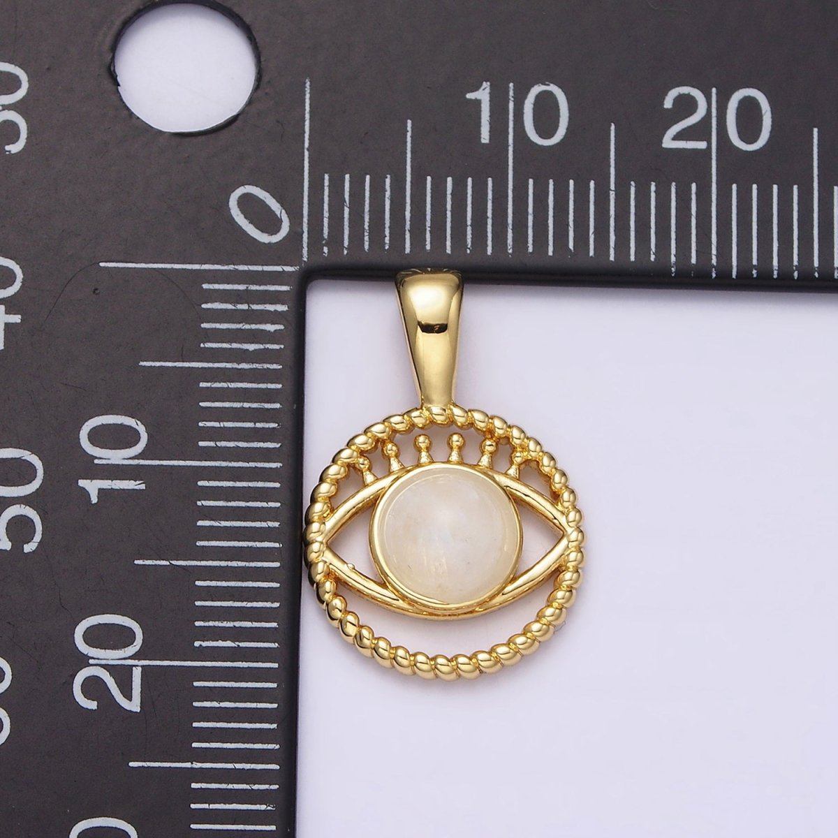 14K Gold Filled Moonstone Evil Eye Braided Open Round Pendant | AA759 - DLUXCA