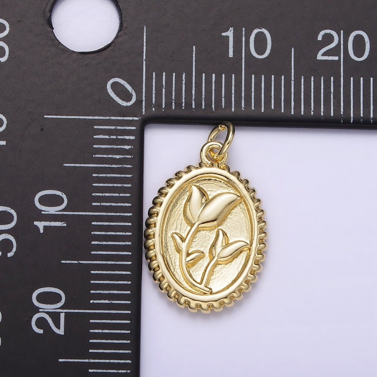 14K Gold Filled Morning Glory Tulip Birth Flower Personalized Oval Charm | AG242 - DLUXCA