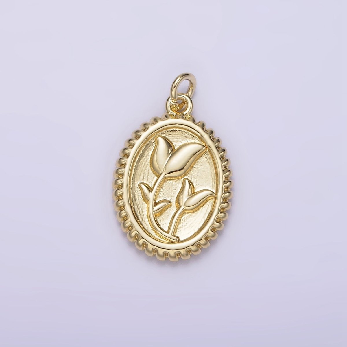 14K Gold Filled Morning Glory Tulip Birth Flower Personalized Oval Charm | AG242 - DLUXCA