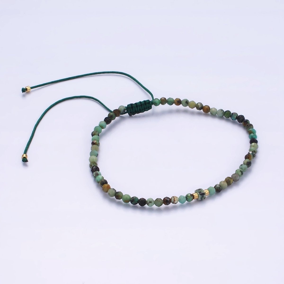 14K Gold Filled Moss Agate Multifaceted Green Rope Adjustable Friendship Bracelet | WA-2174 - WA-2176 Clearance Pricing - DLUXCA