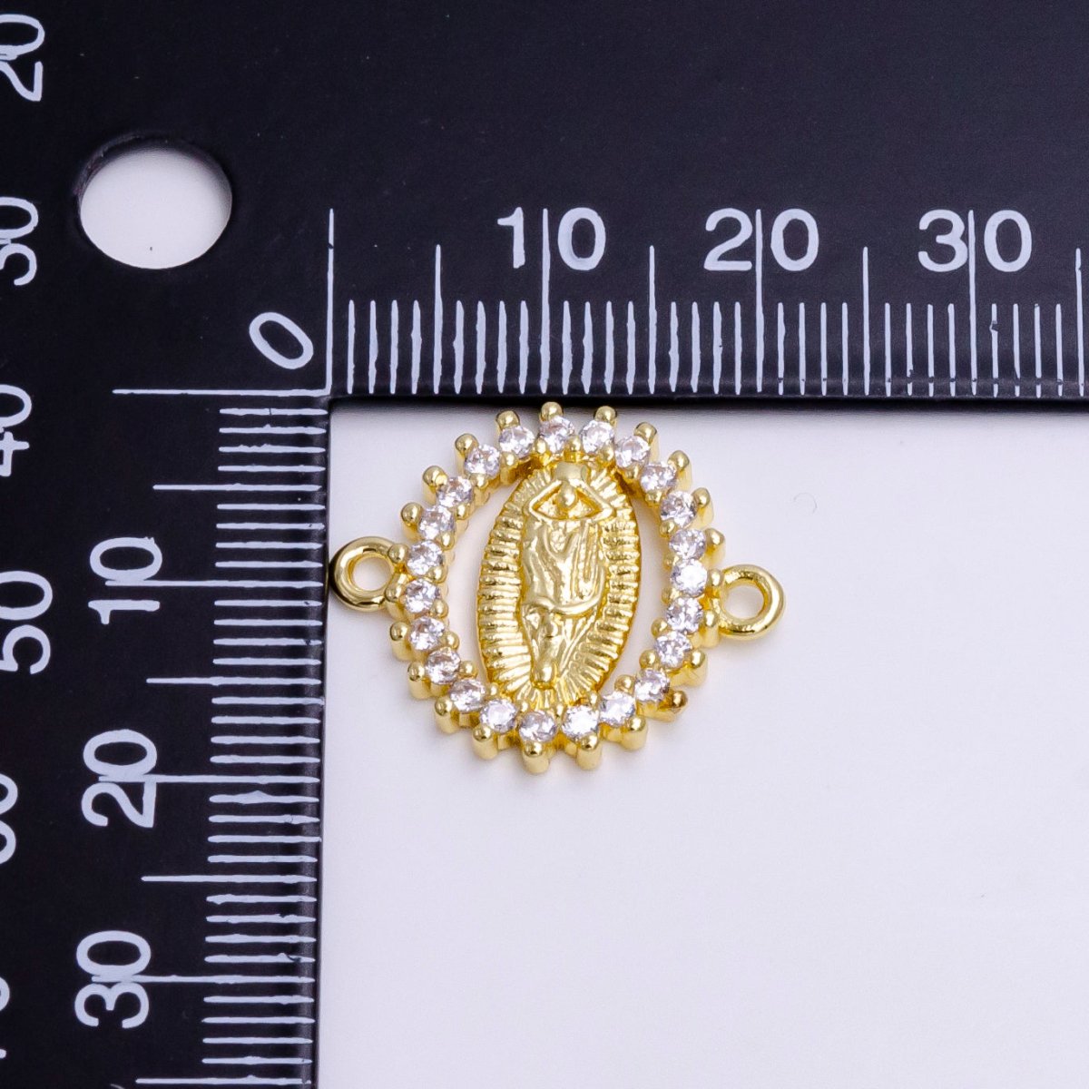 14K Gold Filled Mother Mary Guadalupe Oval CZ Lined Open Connector | G-155 - DLUXCA