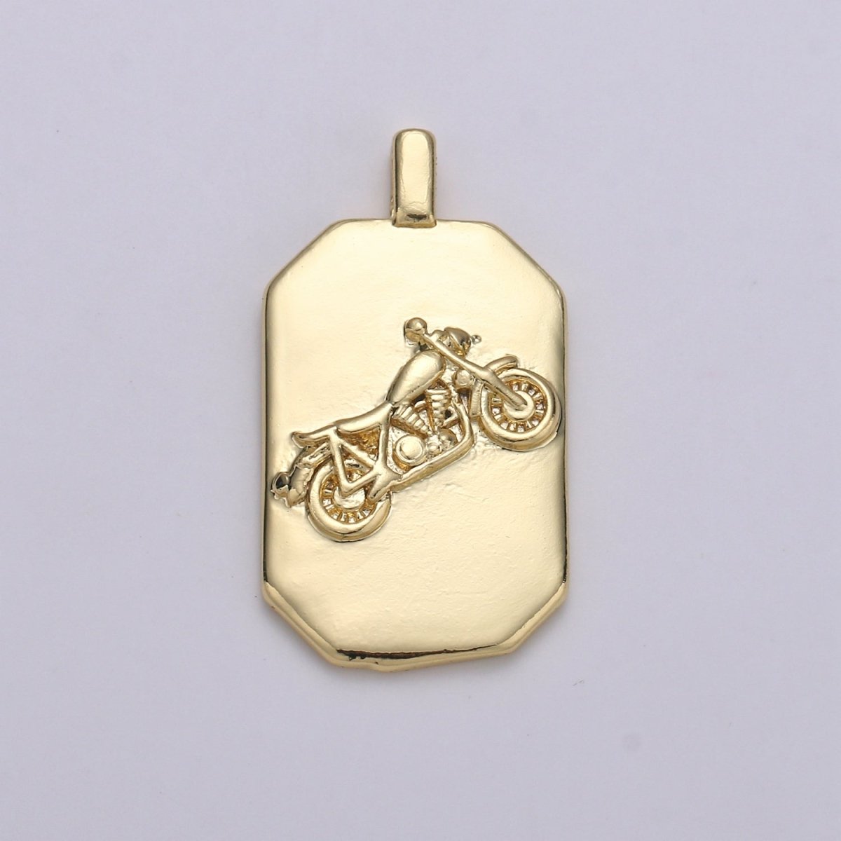 14K Gold Filled Motorcycle Charm- Rectangle Medallion Motorcycle Pendant - Dainty Charm - for Necklace Bracelet Earring Component J-033 - DLUXCA