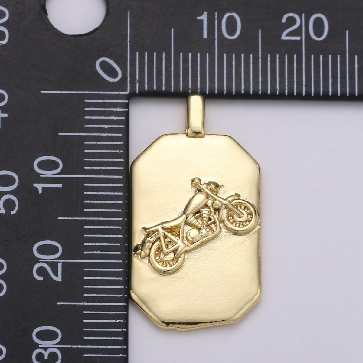 14K Gold Filled Motorcycle Charm- Rectangle Medallion Motorcycle Pendant - Dainty Charm - for Necklace Bracelet Earring Component J-033 - DLUXCA