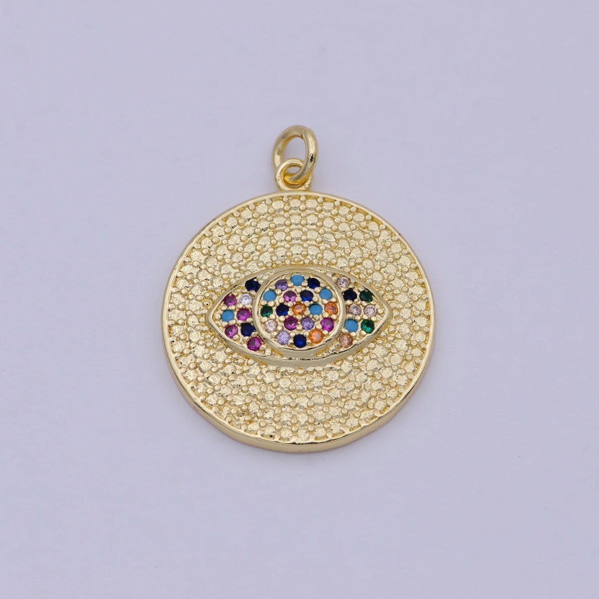 14K Gold Filled Multi Color Evil Eye Charm, Micro Pave Rainbow Eye Pendant, Gold Eye of Ra For Good Luck & Protection, C-800 - DLUXCA