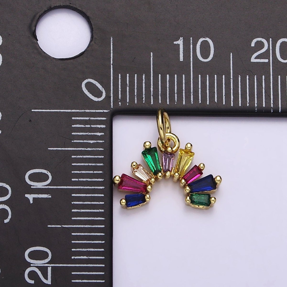 14K Gold Filled Multicolor Baguette CZ Rainbow Curve Add-On Charm | AC1448 - DLUXCA