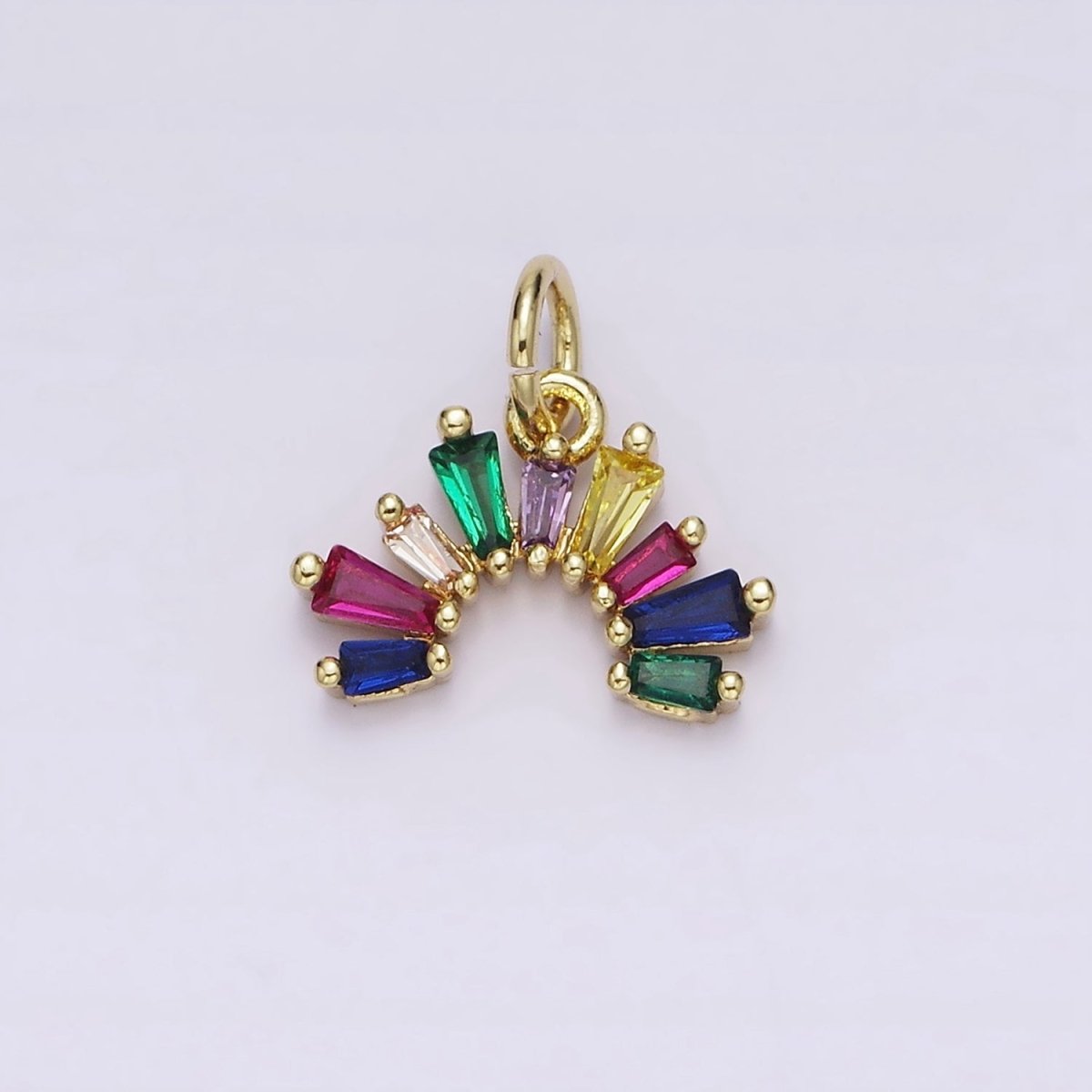 14K Gold Filled Multicolor Baguette CZ Rainbow Curve Add-On Charm | AC1448 - DLUXCA