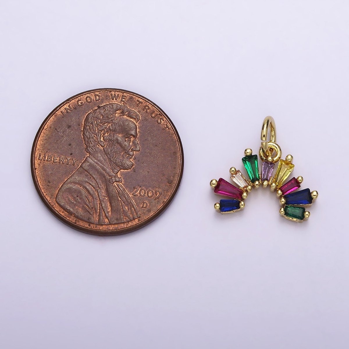 14K Gold Filled Multicolor Baguette CZ Rainbow Curve Add-On Charm | AC1448 - DLUXCA