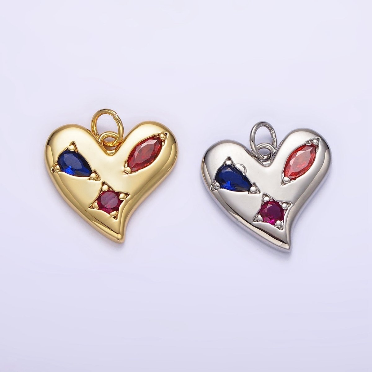 14K Gold Filled Multicolor CZ Abstract Heart Charm in Gold & Silver | AG395 AG396 - DLUXCA