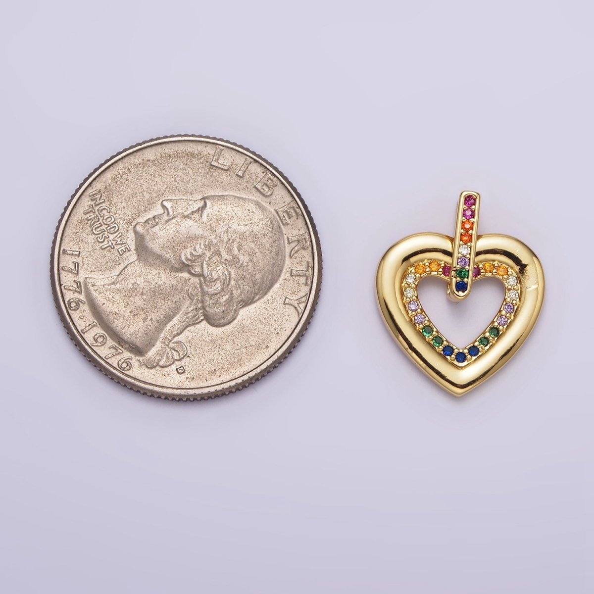 14K Gold Filled Multicolor CZ Micro Paved Open Heart Pendant | AA613 - DLUXCA