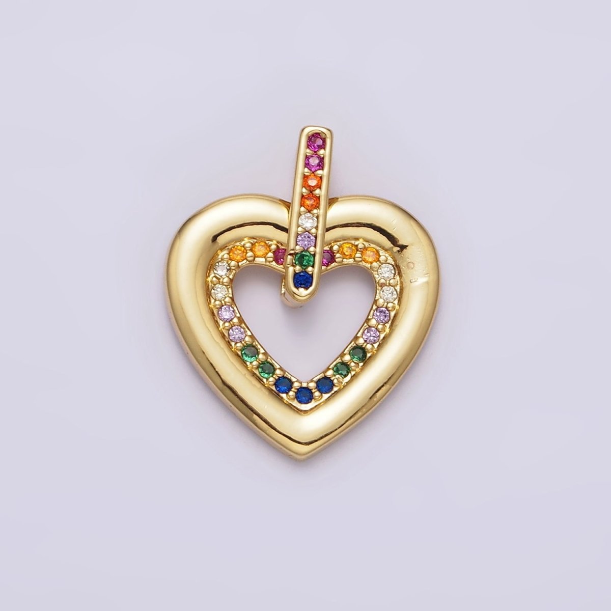 14K Gold Filled Multicolor CZ Micro Paved Open Heart Pendant | AA613 - DLUXCA