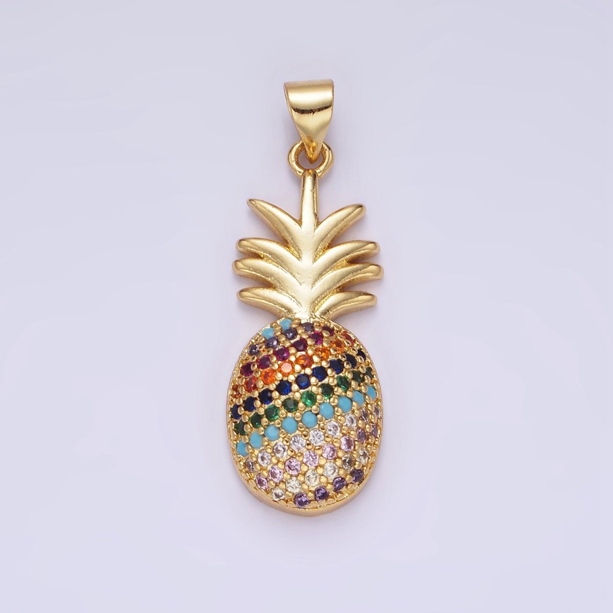 14K Gold Filled Multicolor CZ Micro Paved Pineapple Fruit Pendant | AA1148 - DLUXCA