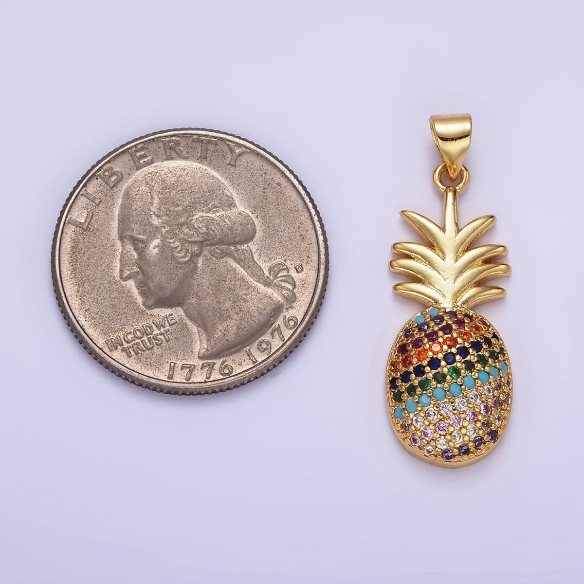14K Gold Filled Multicolor CZ Micro Paved Pineapple Fruit Pendant | AA1148 - DLUXCA