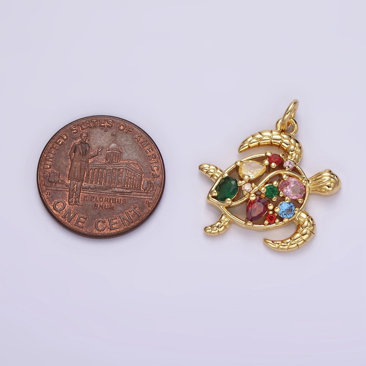 14K Gold Filled Multicolor CZ Open Textured Turtle Tortoise Ocean Animal Charm in Gold & Silver | AC833 AC834 - DLUXCA