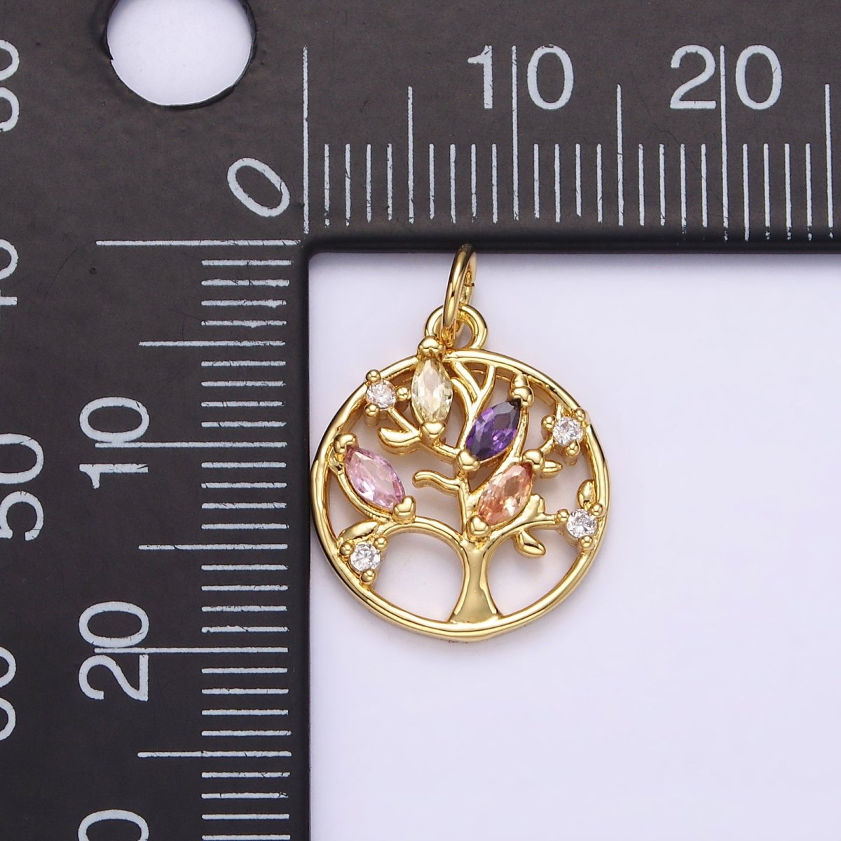 14K Gold Filled Multicolor Marquise CZ Leaf Tree Open Round Charm in Gold & Silver | N1500 N1501 - DLUXCA