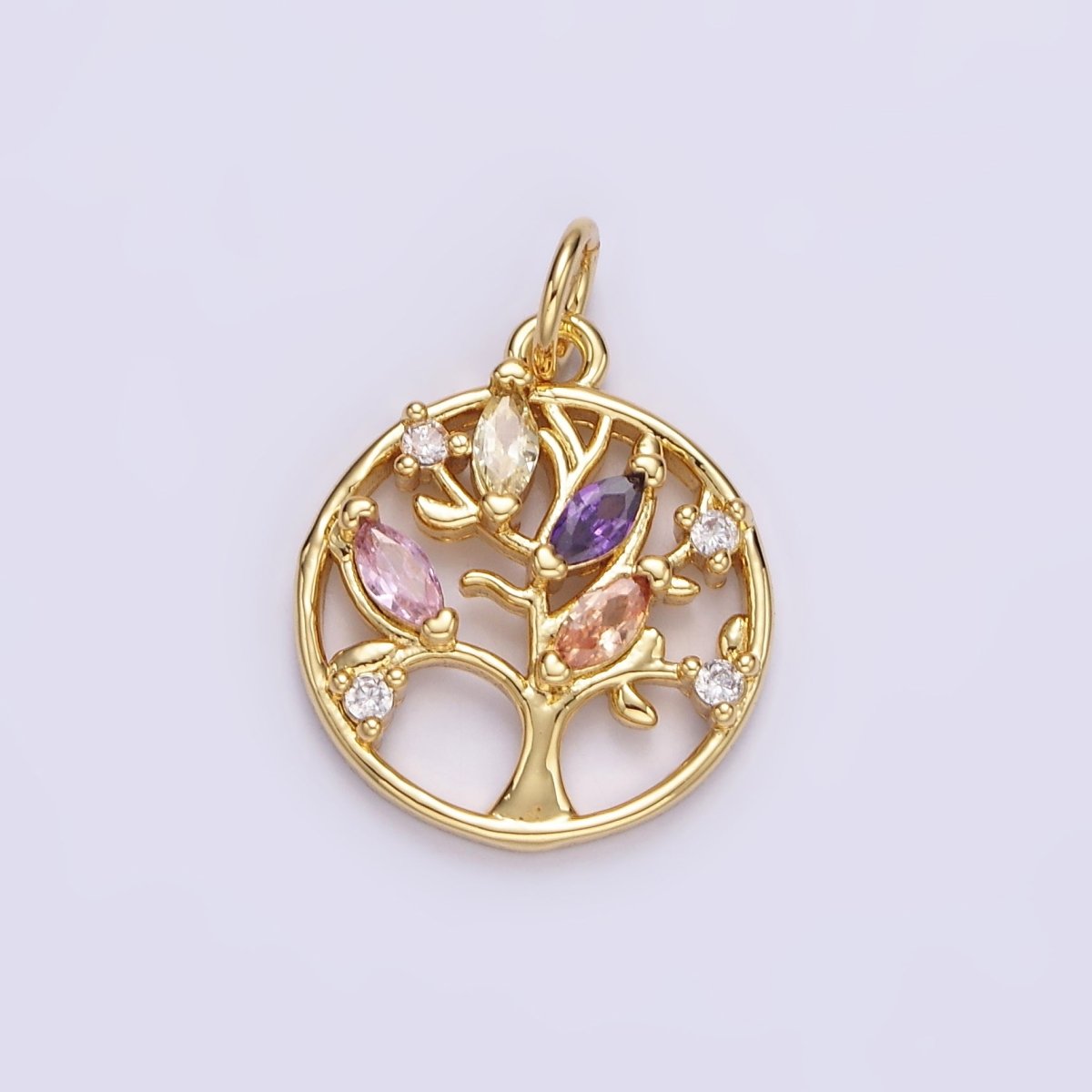 14K Gold Filled Multicolor Marquise CZ Leaf Tree Open Round Charm in Gold & Silver | N1500 N1501 - DLUXCA