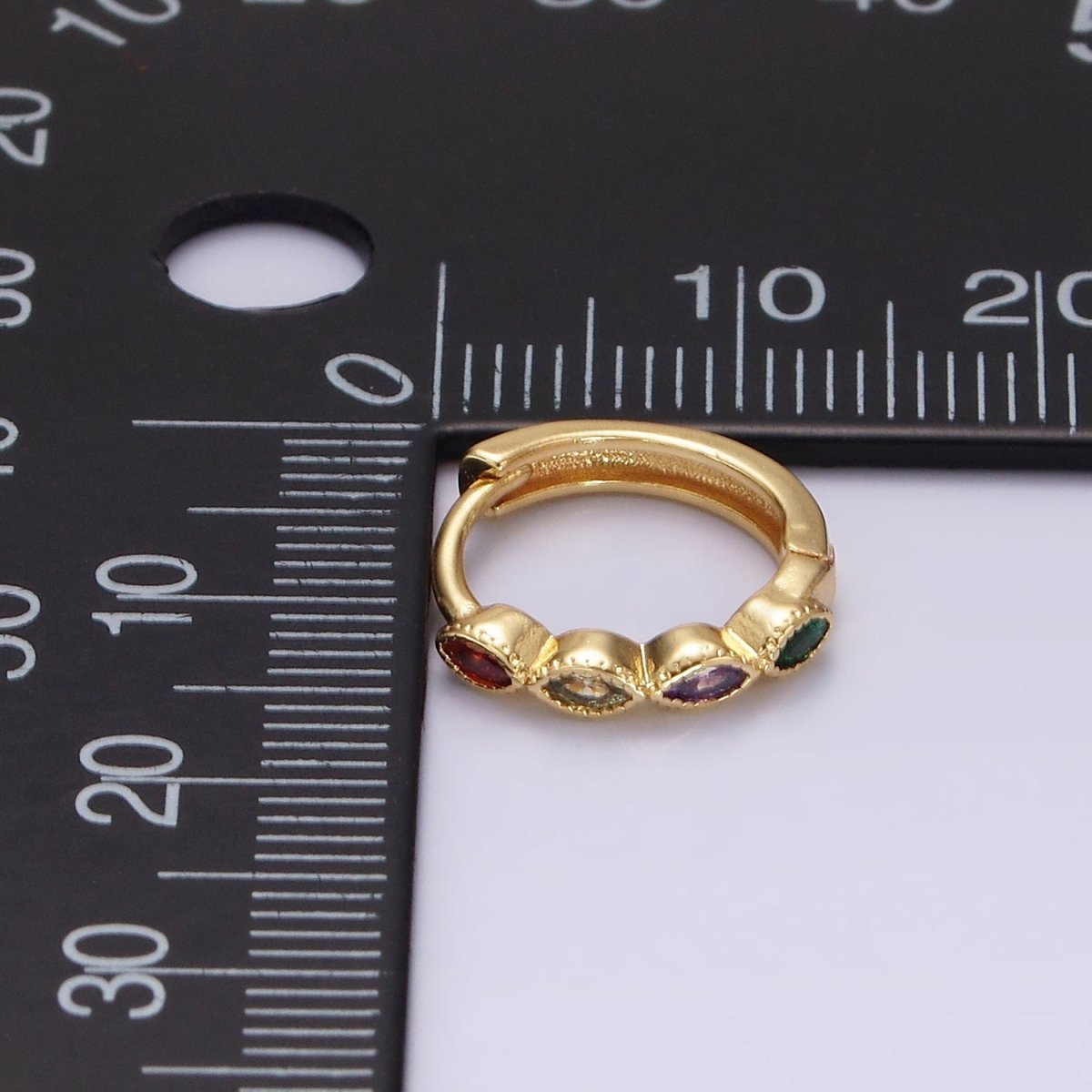 14K Gold Filled Multicolor Marquise CZ Lined 13mm Huggie Earrings | V084 - DLUXCA