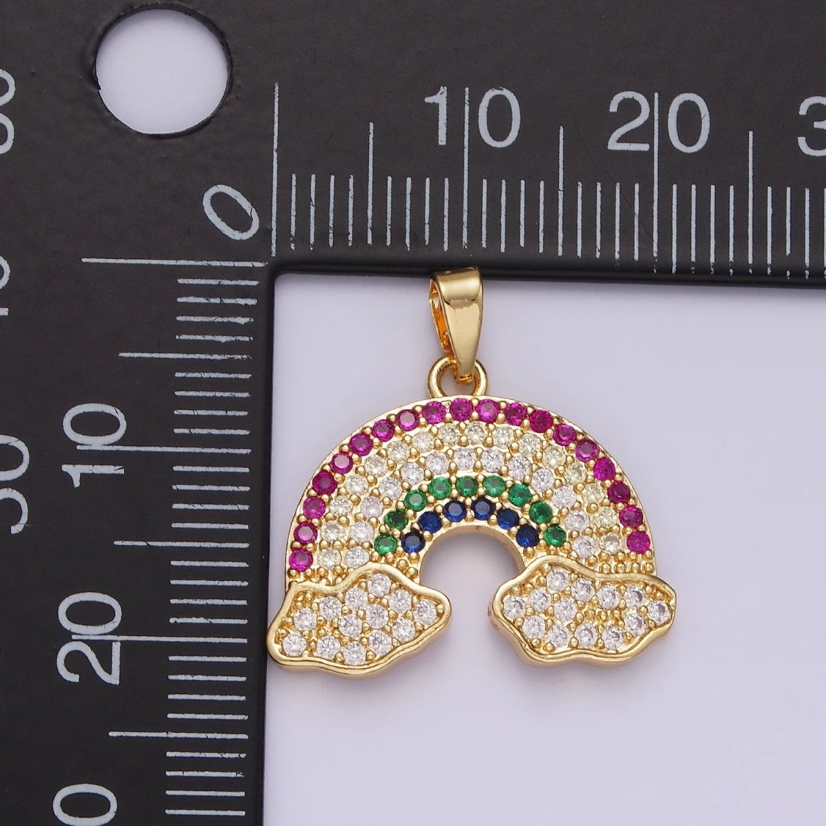 14K Gold Filled Multicolor Micro Paved CZ Cloudy Rainbow Pendant | N1825 - DLUXCA
