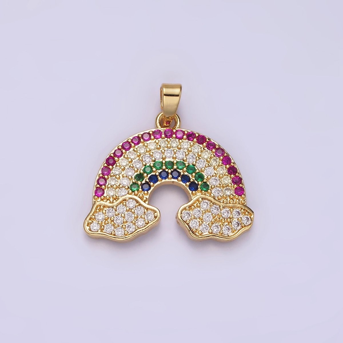 14K Gold Filled Multicolor Micro Paved CZ Cloudy Rainbow Pendant | N1825 - DLUXCA