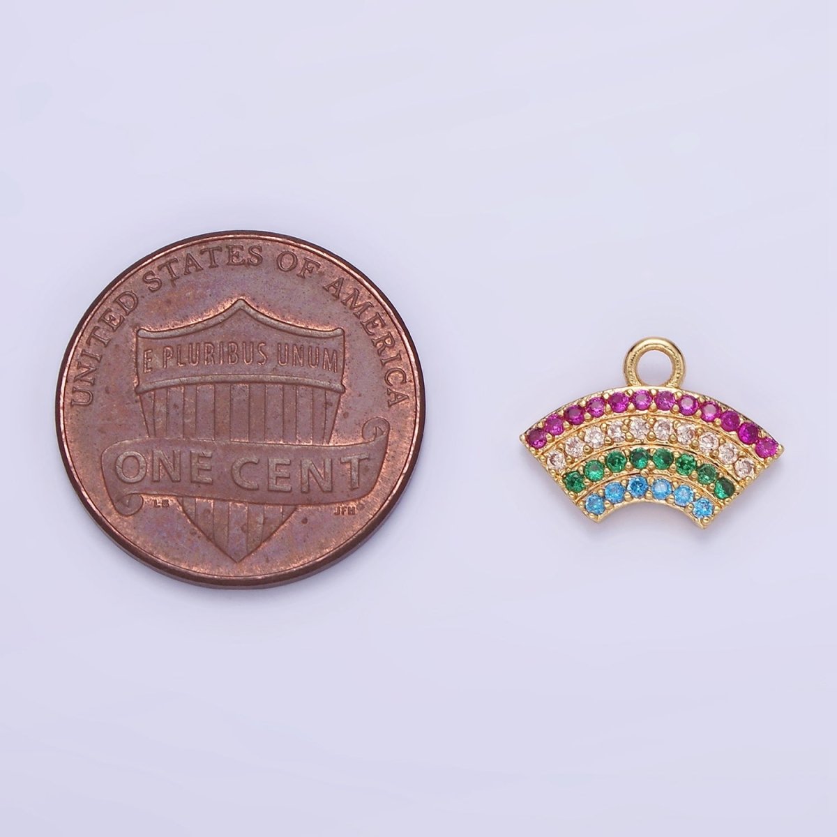 14K Gold Filled Multicolor Micro Paved CZ Rainbow Curved Charm | AG692 - DLUXCA