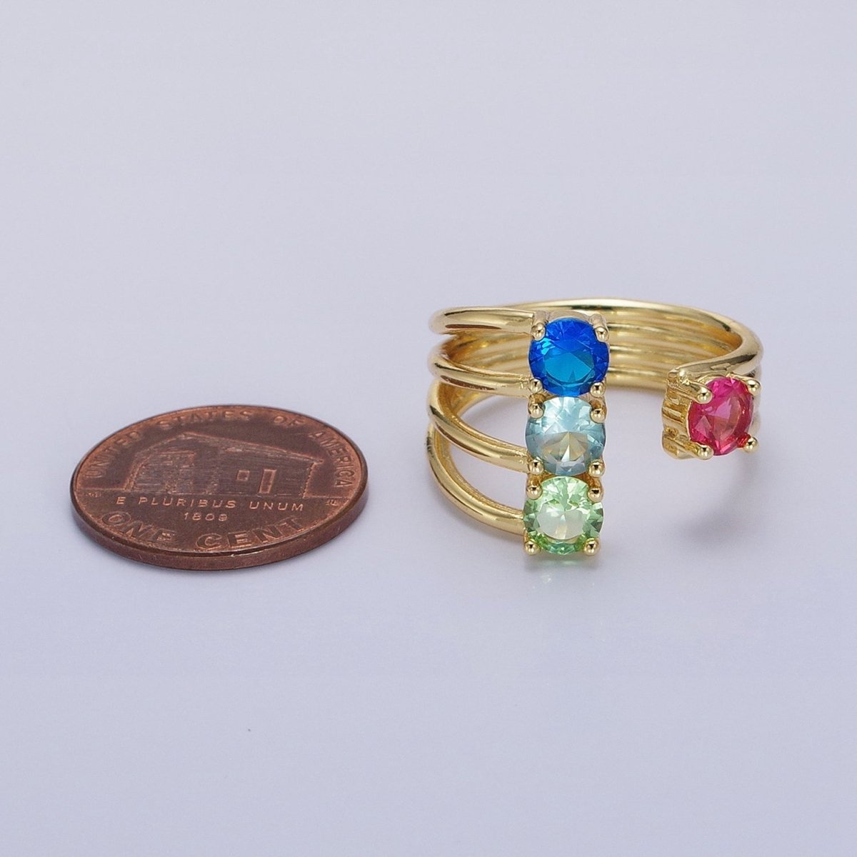 14K Gold Filled Multicolor Round CZ Multiple Band Statement Ring in Gold & Silver | O-1952 O-1953 - DLUXCA