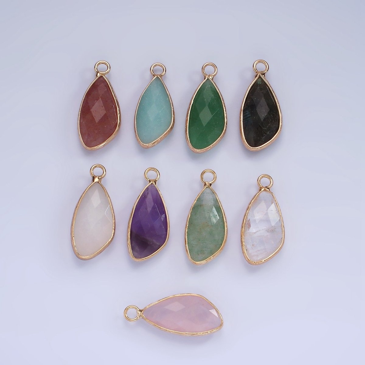 14K Gold Filled Multifaceted Amethyst, Clear Quartz, White Stone, Labradorite, Rose Quartz, Amazonite, Moonstone, Strawberry Quartz, Green watermelon stone Geometric Charm | N1660 - N1668 - DLUXCA