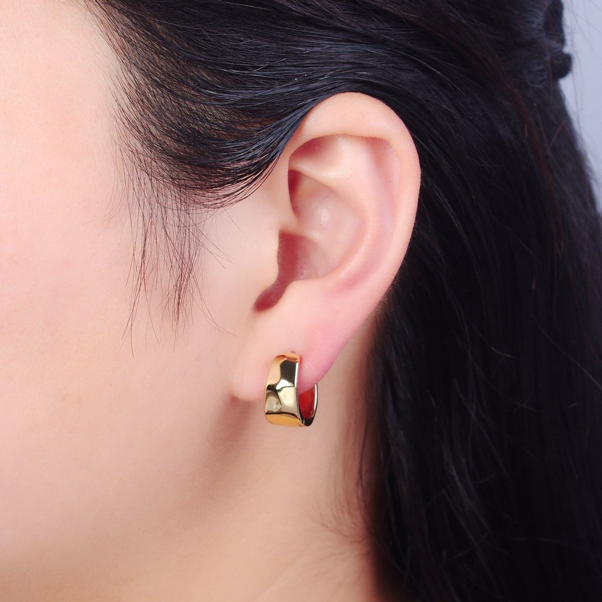 14K Gold Filled Multifaceted Geometric Hammered Huggie Hoop Earrings P-387 - DLUXCA