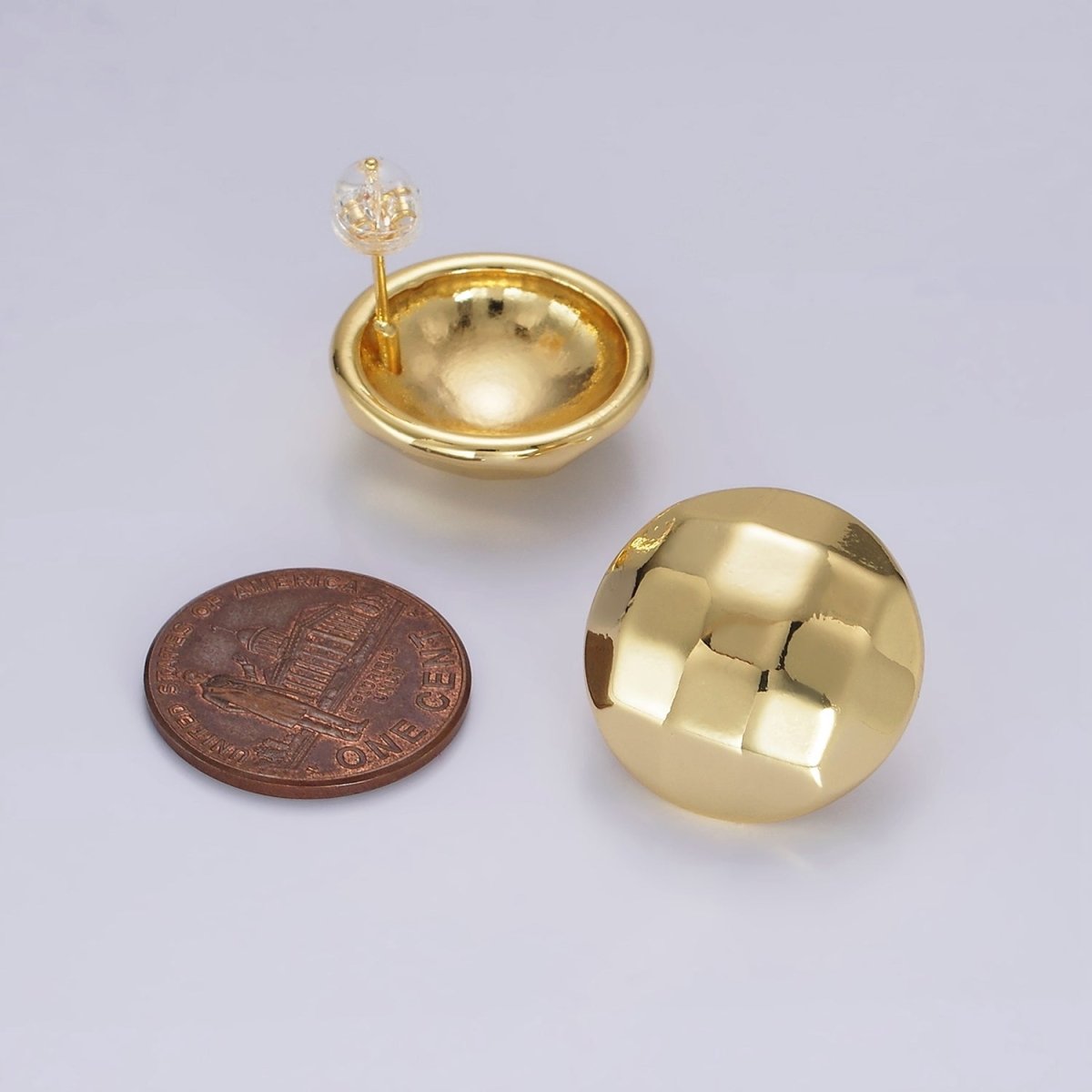 14K Gold Filled Multifaceted Round Dome Stud Earrings | V240 - DLUXCA
