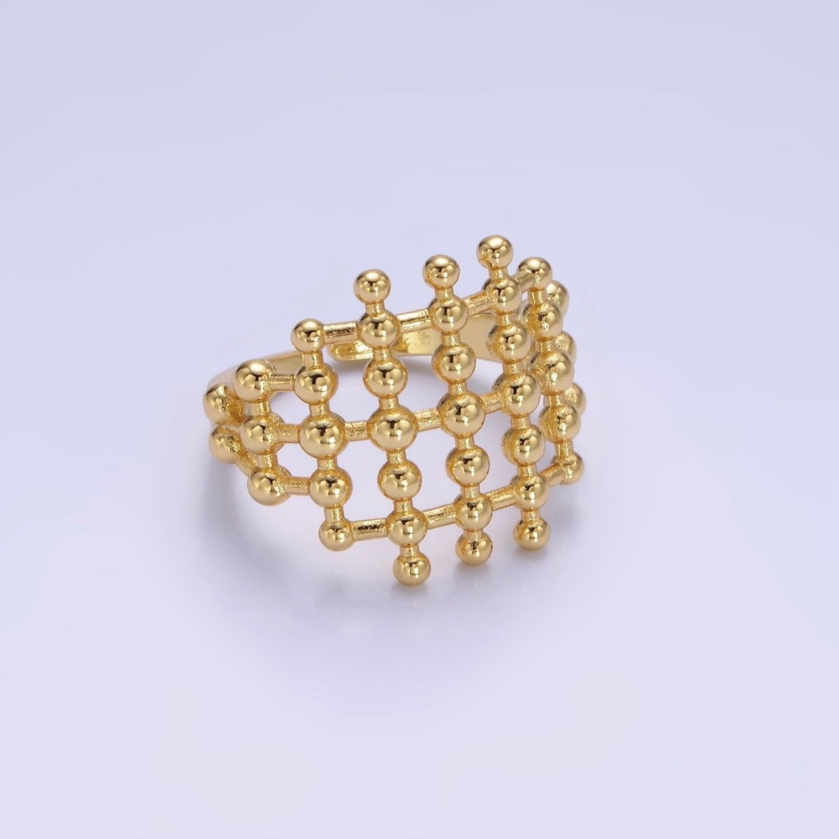 14K Gold Filled Multiple Beaded Bubble Lined Open Ring in Gold & Silver | O1270 O1271 - DLUXCA