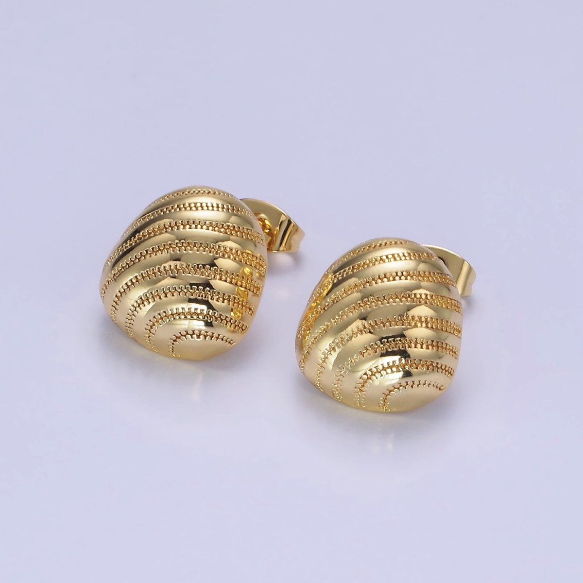 14K Gold Filled Multiple Dotted Lined Dome Oval Stud Earrings | AB1255 - DLUXCA