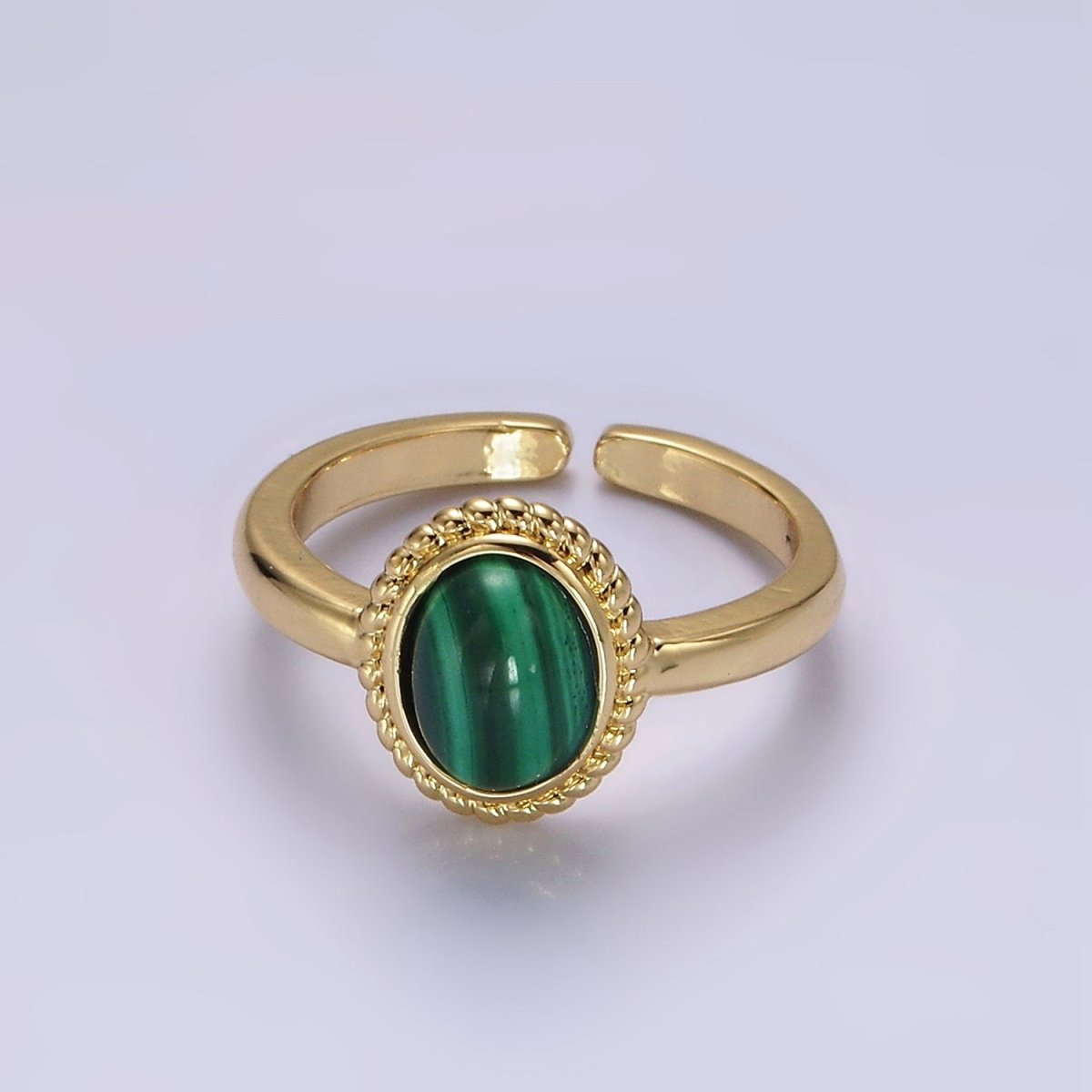 14K Gold Filled Natural Gemstone Cabochon Braided Oval Ring | O1074 - O1078 - DLUXCA