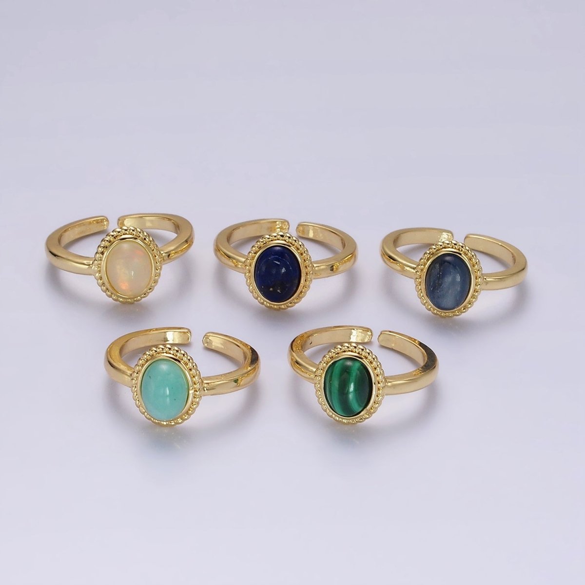 14K Gold Filled Natural Gemstone Cabochon Braided Oval Ring | O1074 - O1078 - DLUXCA