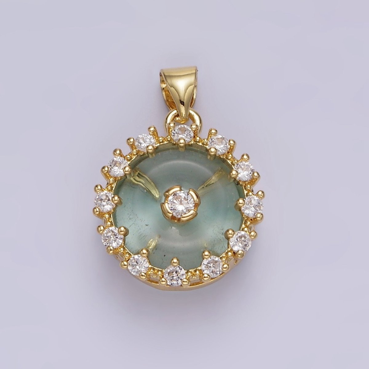 14K Gold Filled Natural Gemstone Fluorite Donut Clear CZ Round Outline Pendant | AA606 - DLUXCA