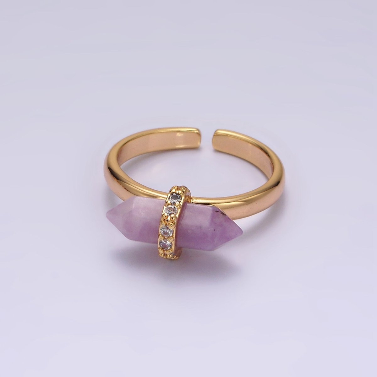 14K Gold Filled Natural Gemstone Pointed Wand Micro Paved CZ Ring | O698 - O707 - DLUXCA